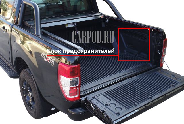 Место размещения блока предохранителей в багажном отделении автомобиля.